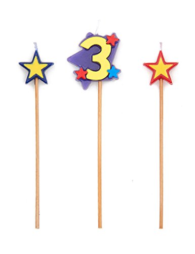 Unique Party- Conjunto de 3 velas de cumpleaños con forma de estrella, número 3 (34043)