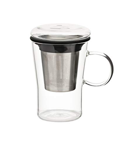 VAHDAM, Taza de té de vidrio brillante con infusor de acero inoxidable, 16.9 oz / 500 ml | Taza de té perfecta para oficina / uso en el hogar | Ideal para inflar té de hojas sueltas