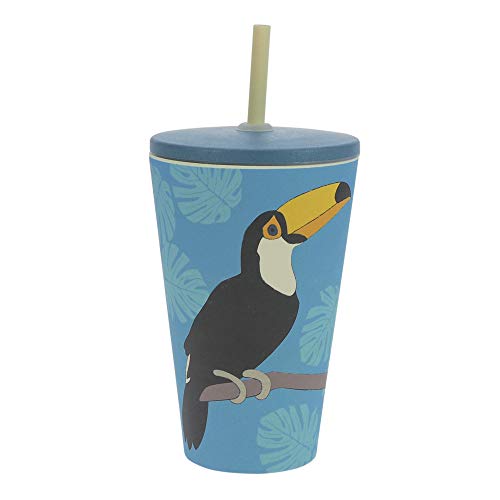 Vaso de bambú ebos Smoothie-to-Go | Vaso para beber con tapa y pajita | Ecológicamente degradable, sostenible, respetuoso con el medio ambiente | Diferentes diseños disponibles (tucán)