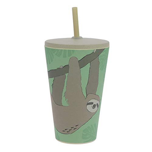 Vaso de bambú ebos Smoothie-to-Go | Vaso para beber con tapa y pajita | Ecológicamente degradable, sostenible, respetuoso con el medio ambiente | Diferentes diseños disponibles (perezoso)