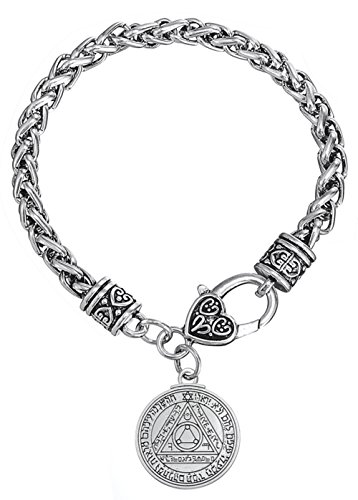 Vassago – Pulsera con colgante talismán de medallón redondo de pentáculo del sol, diseño de la llave del Salomón, cadena de trigo
