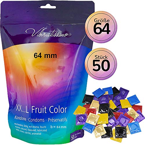 Vibratissimo®"MiTalla FRUIT COLOR 64mm" 50 pack preservativos, condones con sabor y color para una sensación auténtica