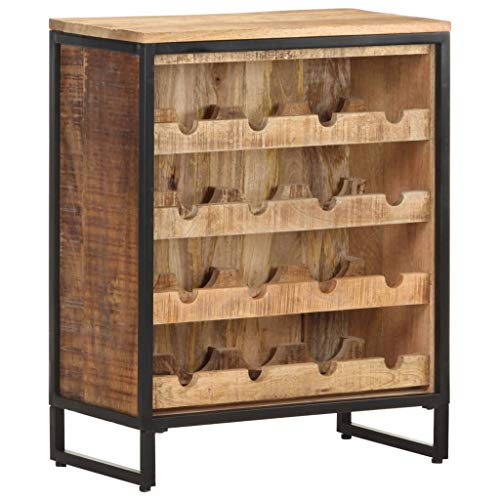 vidaXL Madera Maciza de Mango Rugosa Botellero Armario Soporte Vino Vinoteca Estante Organizador Portabidones Colocación Decoración 62x33x78,5 cm