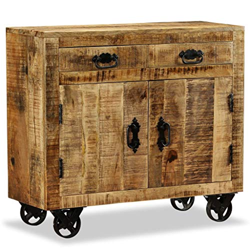 vidaXL Madera Rugosa de Mango Cómoda con 2 Cajones 1 Armario y Ruedas Marrón vidaXL Madera Rugosa de Mango Cómoda con 2 Cajones 1 Armario y Ruedas Marrón