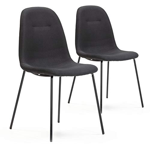 VS Venta-stock Set de 2 sillas Comedor Brenda tapizadas Negro, certificada por la SGS, 44 cm (Ancho) x 54 cm (Profundo) x 85 cm (Alto)