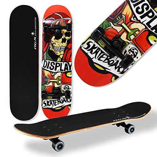 WeLLIFE - Skateboard RGX Tabla Skate (79 x 20 cm en 9 capas de acero diseño cóncavo rueda PU 54 x 36 mm Super Smooth para niños jóvenes adultos Rodamiento ABEC-7RS (410)