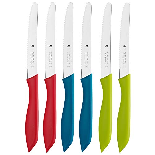 WMF Classic Line - Juego de 6 cuchillos de desayuno (23 cm, hoja de acero especial, mango de plástico), multicolor