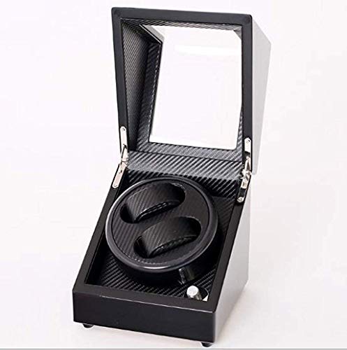 WYFX Caja enrolladora automática de Relojes 2 + 0 Ereistómetro de Fibra de Carbono Negra Caja de bobinado automático Caja oscilante de Reloj mecánico Caja giratoria enrolladora de Relojes
