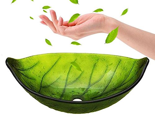 xie translúcido cristal endurecido Vanity Luz ark-shaped Hojas Verdes Arte lavabo lavabo sobre encimera (590 * 195 * 12 mm), vidrio, single basin xie translúcido cristal endurecido Vanity Luz ark-shaped Hojas Verdes Arte lavabo lavabo sobre encimera (590 * 195 * 12 mm), vidrio, single basin