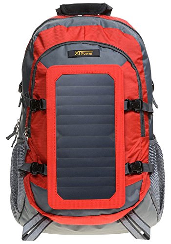 XTPower® SP507BL 6,5 W Mochila Solar en Gris Rojo - Bolsa Solar de Nailon - Mochila Deportiva con función de Carga Solar Desmontable - Panel Solar Integrado con 1x USB 5 V 1 A