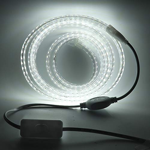 XUNATA Tira de luces LED con interruptor, 220 V, 2835 SMD, 120 LEDs/m, resistente al agua, sin alambre de plomo, flexible, tira de luz LED para iluminación doméstica, decoración Bar (blanco, 2 m)