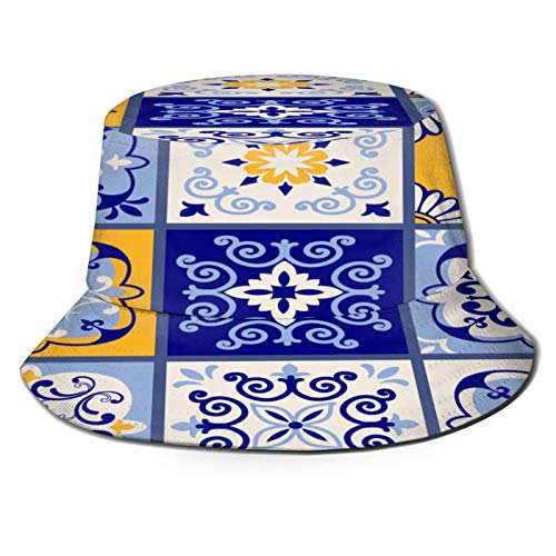 Yoliveya Sombrero de Pesca,Colección 9 Azulejos de cerámica Estilo Turco,Senderismo para Hombres y Mujeres al Aire Libre Sombrero de Cubo Sombrero para el Sol