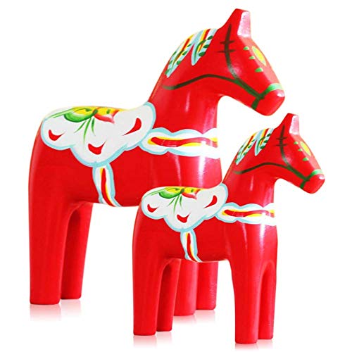 Yundxi Juego de 2 Figuras de Caballos de Dala suecos de Madera para decoración de casa (Rojo)