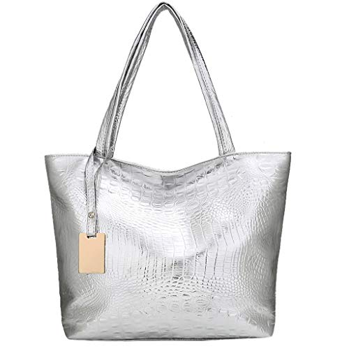 YWLINK Bolso Bandolera De Gran Capacidad En Color SóLido Retro Europeo Y Americano Con PatróN Bandolera Bolso De Mano Fiesta De Bodas Bolsa De Playa Bolsillo PortáTil Trabajo Bolso Tote(Plata)