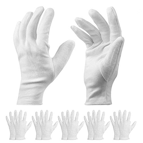 10 pares de guantes de algodón blanco -Tamaño pequeño 7.5inch Guantes de trabajo largos Guantes hidratantes cosméticos para manos secas y eczema, inspección de joyas y más