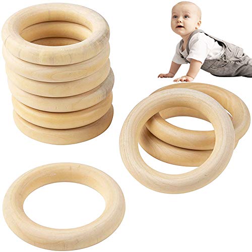 10 Piezas de Anillos Molares de Madera Natural Para Bebés,Juguetes Molares Para Bebés, 65 MM (Diámetro Exterior 65 MM, Diámetro Interior 46 MM, Grosor 10 MM)