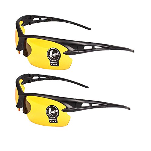 2 pares de gafas de sol unisex de visión nocturna con lentes amarillas polarizadas, protección UV400 antirreflectante conducción esquí de caza gafas deportivas al aire libre, para hombres mujeres