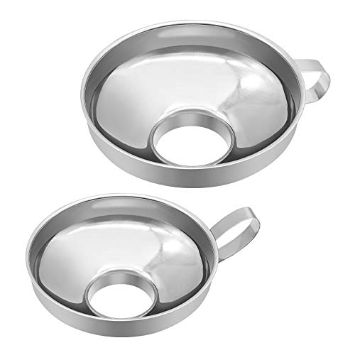 2 pcs de Embudo de Boca Ancha de Acero Inoxidable, Apto Para Latas Grandes, Con Asa, Kit de Embudo de Cocina, Utilizado Para Transportar Líquidos,Grasas,Polvos,Frijoles y Mermeladas (S + L)