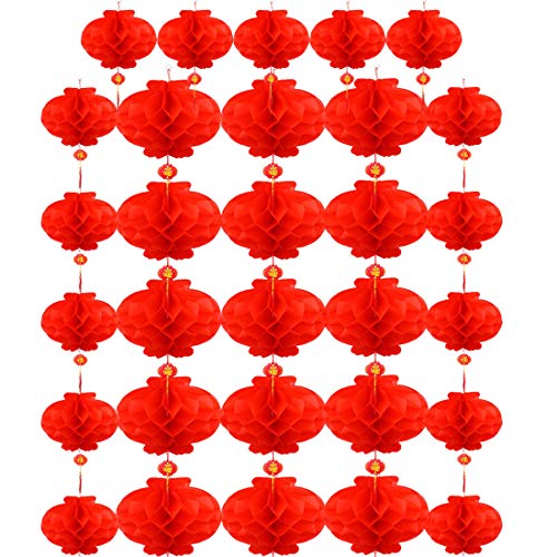 30 faroles de papel rojo chino con guirnalda de Año Nuevo chino "Buena suerte" para colgar festivales 2020 para Año Nuevo, Festival de Primavera, Boda