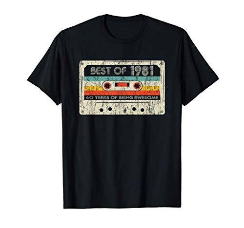 40th Birthday Gifts Best Of 1981 Cassette Tape Retro Vintage Camiseta