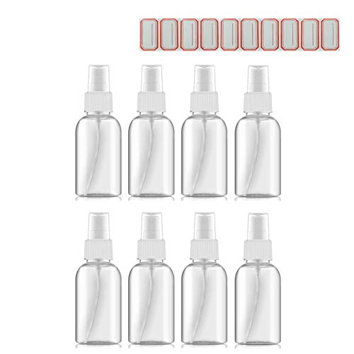 8pcs Bote Spray Pulverizador (50ML) Botes de Plastico Transparentes de Botlla Viaje Avion y Bote Spray Recargable Pequeño Portátiles para Rellenar Gel