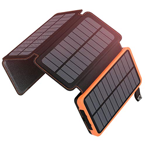 A ADDTOP Cargador Solar 25000mAh Power Bank Portátil con 2 Ports 2.1A Output Batería Externa Impermeable con 4 Paneles Solar para iPhone, iPad y Samsung Galaxy y más