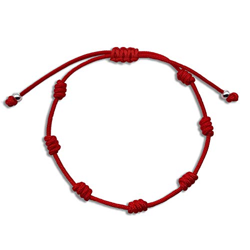 A ALESSANDRA BOHO Pulsera Mujer de Hilo Rojo con 7 Nudos Contra el Mal de Ojo