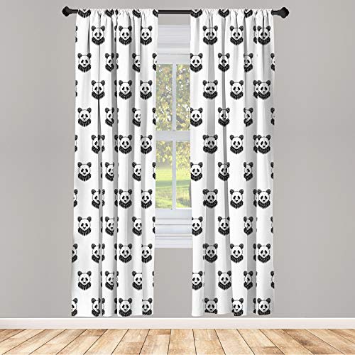 ABAKUHAUS Tatuaje Juego de 2 Paños Cortinas, Panda Oso de Retratos, Tratamiento de Ventana para Habitación y Dormitorio, 150 cm x 175 cm, Blanco Negro