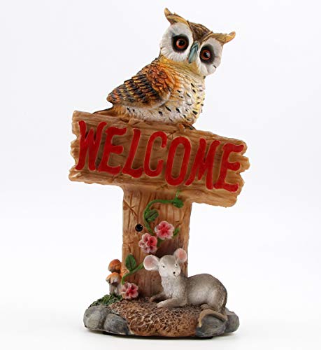 Abeesea - Figura decorativa de búho con señal de bienvenida, 25,4 cm, sonido de búho