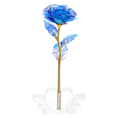 ABOOFAN Rosa de oro artificial con cristal acrílico y alas de corazón, con elegante caja de regalo para cumpleaños, día de la madre, día de San Valentín, aniversario