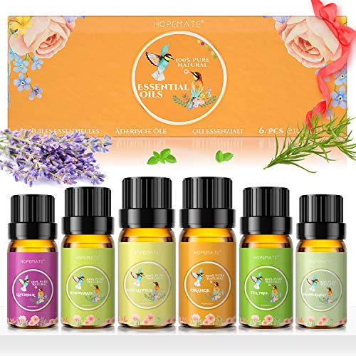 Aceites Esenciales para Humidificador, 100% Natural Puro Set de Regalo de Aromaterapia, 10ml x 6 Aceite Eesencial Lavanda, Árbol de Té, Eucalipto, Naranja, Menta Piperita, Hierba de Limón Aceites Esenciales para Humidificador, 100% Natural Puro Set de Regalo de Aromaterapia, 10ml x 6 Aceite Eesencial Lavanda, Árbol de Té, Eucalipto, Naranja, Menta Piperita, Hierba de Limón