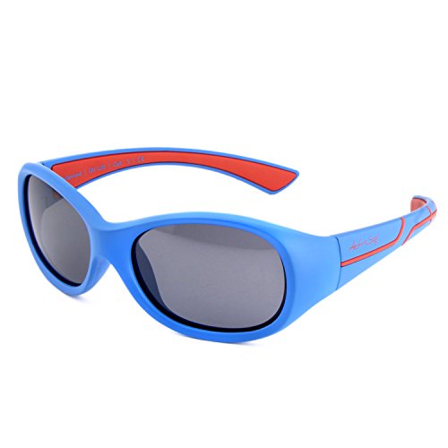 ActiveSol Gafas solares deportivas para niños | Niñas y niños | 100% protección UV 400 | polarizadas | de goma flexible irrompible | 5-10 años | solo 22 gramos [Azul/Rojo]