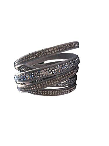 Added Sparkle Impresionante Pulsera de Estilo Envolvente, Gris y Cristal Added Sparkle Impresionante Pulsera de Estilo Envolvente, Gris y Cristal