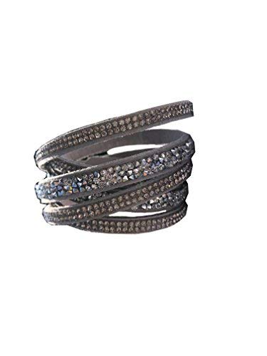 Added Sparkle Impresionante Pulsera de Estilo Envolvente, Gris y Cristal