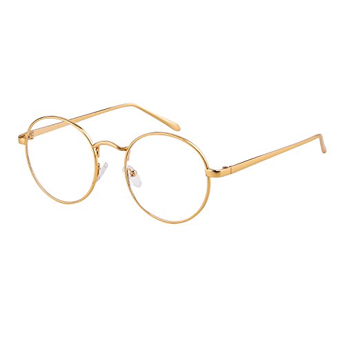 ADEWU Marco retro gafas redondas de metal Con Slender para Unisex-adulto Altura: 50 mm Oro