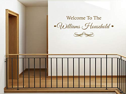 Adhesivo decorativo para pared con texto "Welcome to Our Home" personalizable en color gris tamaño pequeño 57 cm ancho x 20 cm alto 27