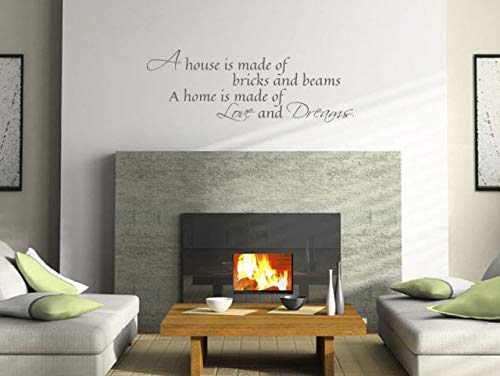 Adhesivo decorativo para pared, diseño de texto en inglés "A house is made of bricks." (grande, 120 x 42 cm)