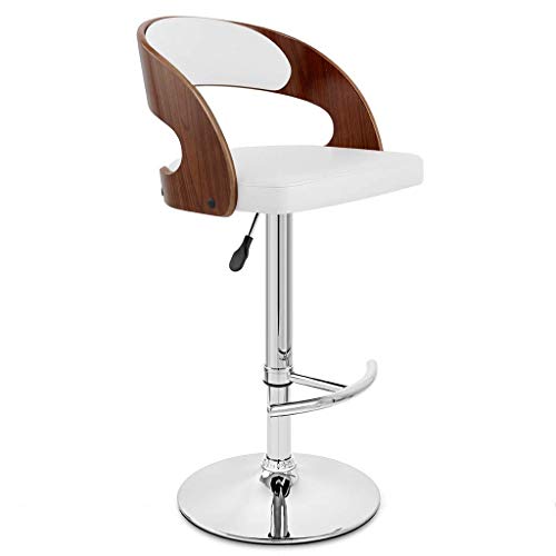 Adjustable Counter Height Bar Stool in Walnut Wood Finish, Salon Stool Swivel Arm Chair W/Foot Rest, Chrome Steel Stools Massage Facial SPA Stool Chair with Wood Back Rest (PU Leather Cushion)