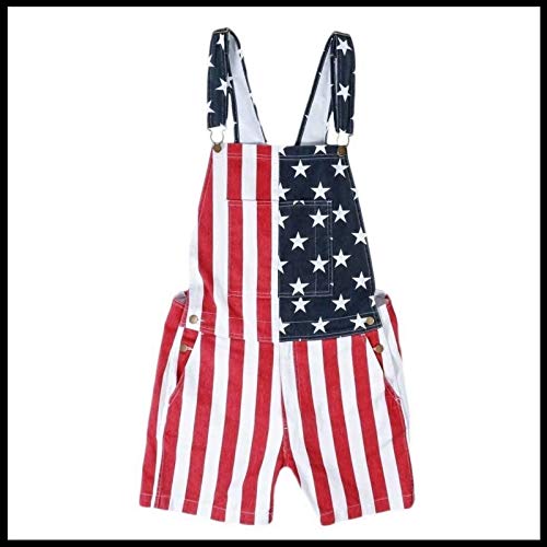 American Flag Overalls,Denim Bib Shorts,Rompers Short (M)