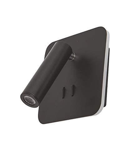 Aplique LED de pared orientable y giratorio, lacado negro mate, led 3+6W y 900 lúmenes, doble encendido con luz de lectura y luz indirecta estilo moderno y elegante, tono de luz blanca neutra 4000K. Aplique LED de pared orientable y giratorio, lacado negro mate, led 3+6W y 900 lúmenes, doble encendido con luz de lectura y luz indirecta estilo moderno y elegante, tono de luz blanca neutra 4000K.