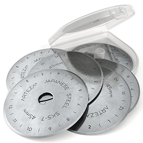 ARTEZA Cuchillas de cutter circular para corte de tela | Pack de 6 hojas de cuchilla redonda de 45mm | Recambios de cutter Olfa y Fiskars