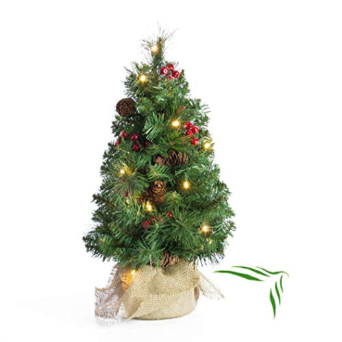 artplants.de Mini árbol de Navidad Artificial BUKAREST con Leds, Decorado, 75 Ramas, 45cm, Ø 25cm - Abeto navideño - Adorno pequeño