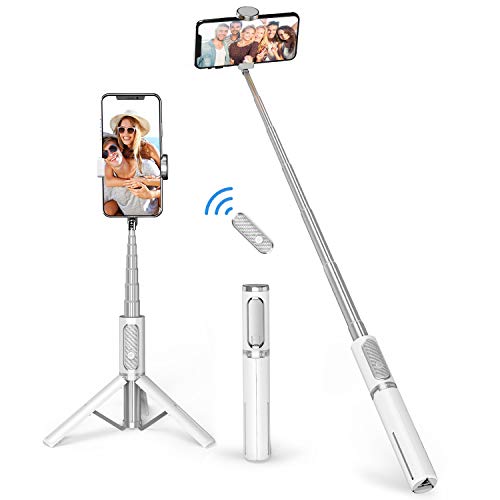 ATUMTEK Palo Selfie Trípode Bluetooth, Mini Extensible 3 en 1 Selfie Stick de Aluminio con Mando a Distancia Inalámbrico 270° Rotación para iPhone 12/11/XS MAX/XS/XR/X/8 Plus/8, Samsung, Xiaomi y Más