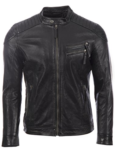 Aviatrix Chaqueta Biker De Cuero Autentica para Hombre con Diseno De Hombros (4L93)