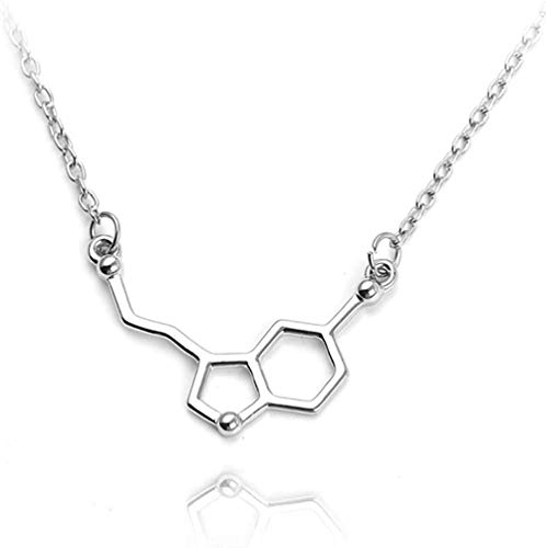 BACKZY MXJP Collar Nueva Molécula De Serotonina Colgantes Collares Collar De Molécula De Dopamina Collar De Mapa del Mundo Montaña