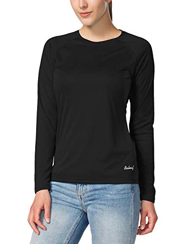 BALEAF - Camiseta de manga larga para mujer con factor de protección solar UPF 50+, de secado rápido, ligera, para senderismo, correr, pesca - negro - Small