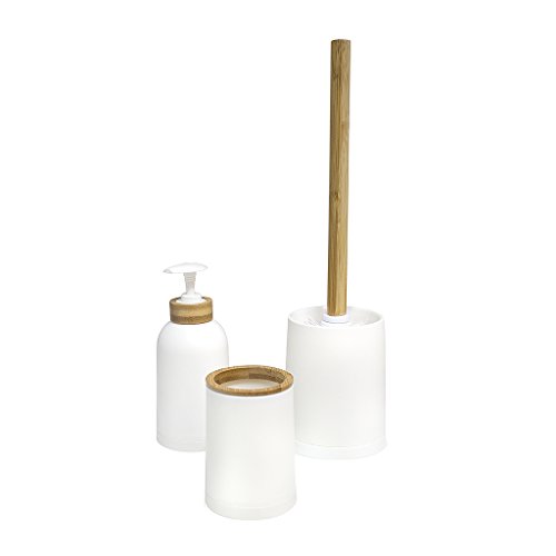 Balvi Set baño Zen Color Blanco Conjunto de 3 Piezas Dosificador de jabón, Vaso y escobilla de baño Plástico PP/bambú