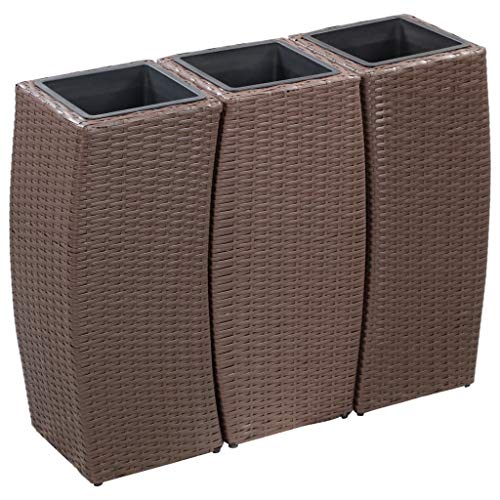 Benkeg Conjunto de Jardineras 3 Piezas Ratán Sintético Marrón, Juego de Jardineras con 3 Maceteros de Ratán para tu Jardín, Terraza y Balcón Benkeg Conjunto de Jardineras 3 Piezas Ratán Sintético Marrón, Juego de Jardineras con 3 Maceteros de Ratán para tu Jardín, Terraza y Balcón