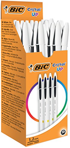 BIC Cristal Up bolígrafos punta media (1,2 mm) – Negro, Caja de 20 unidades