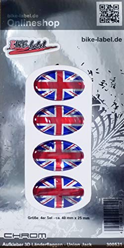 Bike Label 300531N - Pegatina 3D con bandera de Reino Unido (40 x 25 mm), color cromado